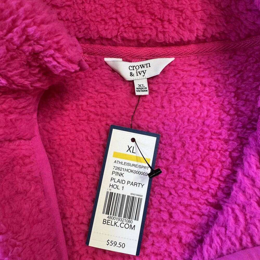 NWT Crown & Ivy Sherpa Fleece Half Zip Jacket Coat Pink, Women's X-Large - Picture 2 of 6